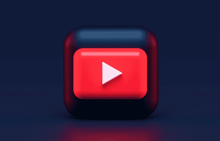 A red play button